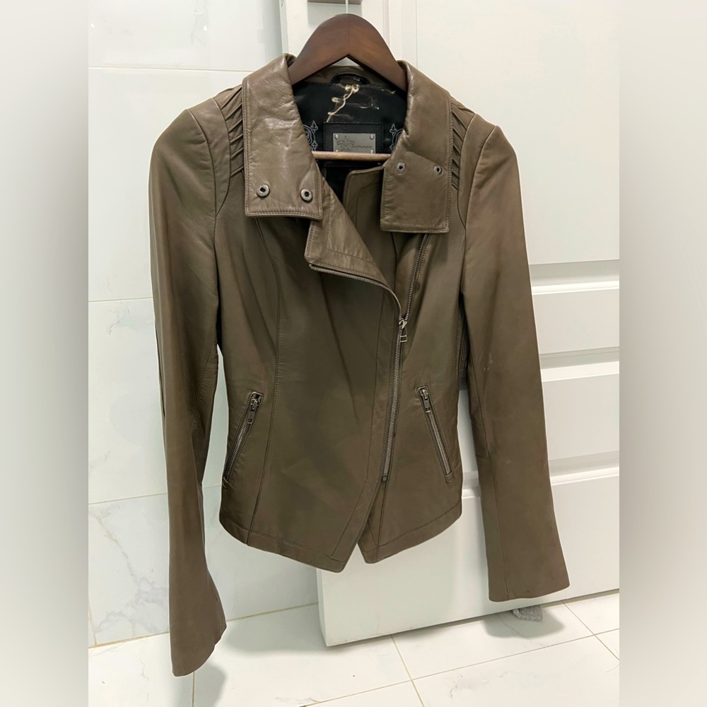MACKAGE Moto Leather Jacket Grey Taupe XS